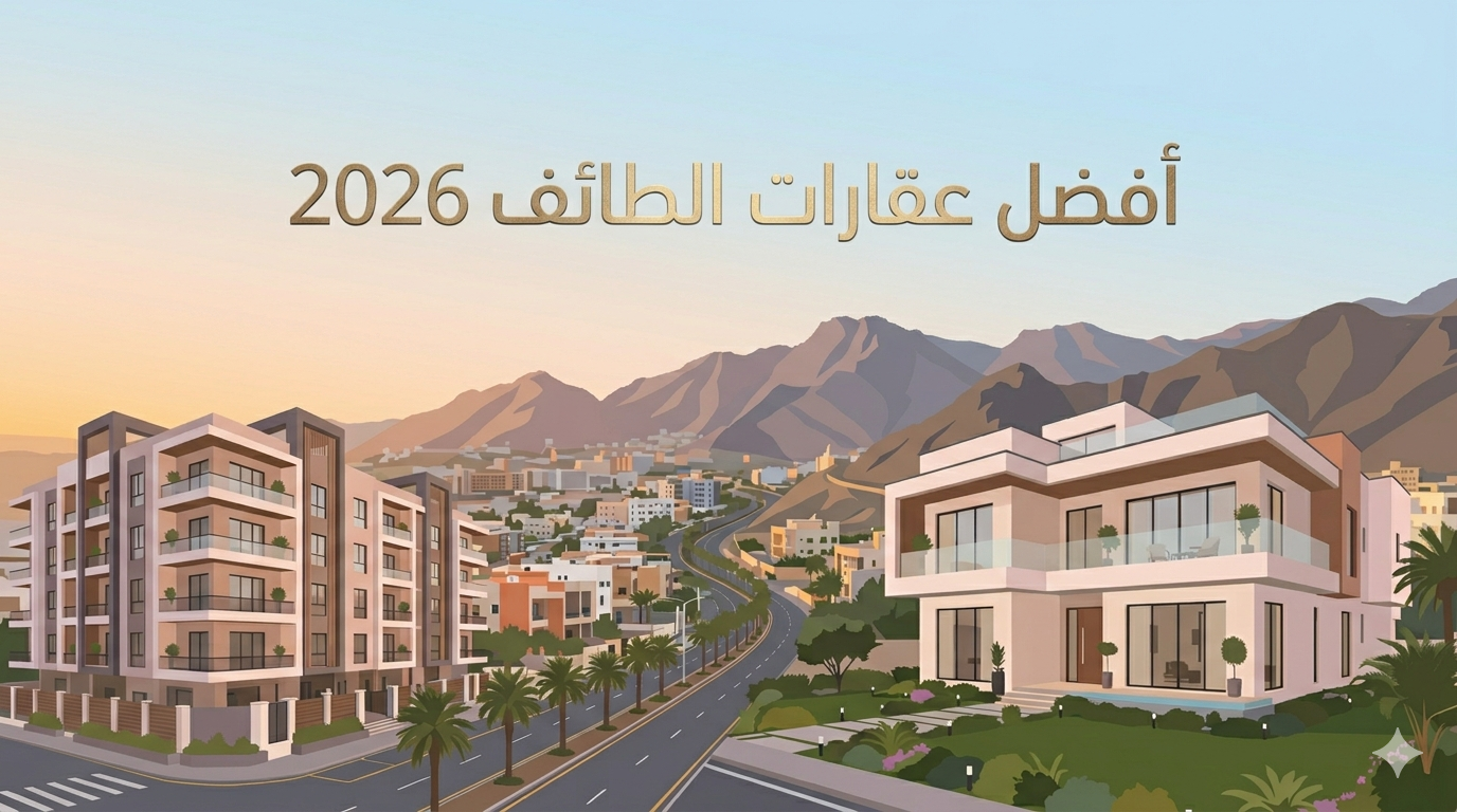 أفضل عقارات الطائف 2026 | فلل وشقق للبيع والاستثمار في أهم أحياء الطائف